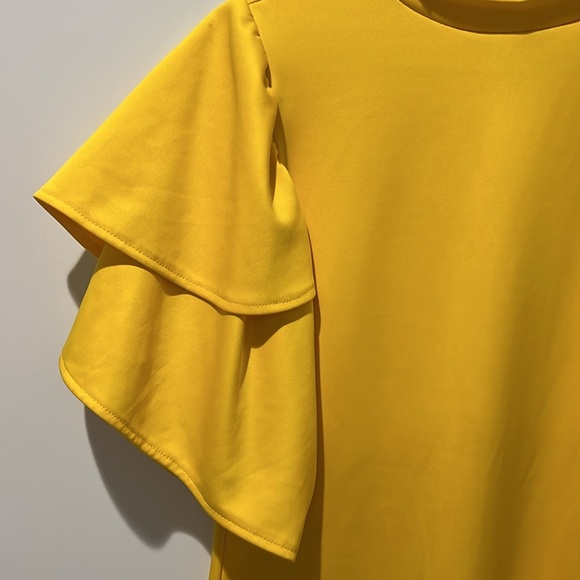 Yellow Flutter Sleeve Mock Neck Sheath Dress - Picture 2 of 3